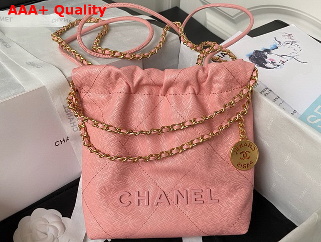 Chanel 22 Mini Handbag in Coral Pink Shiny Grained Calfskin Gold Tone Metal and Lacquered Metal AS3980 Replica