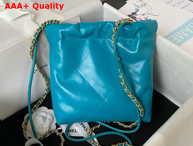 Chanel 22 Mini Handbag in Light Blue Shiny Crumpled Calfskin Gold Tone Metal AS3980 Replica