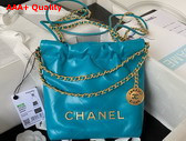 Chanel 22 Mini Handbag in Light Blue Shiny Crumpled Calfskin Gold Tone Metal AS3980 Replica