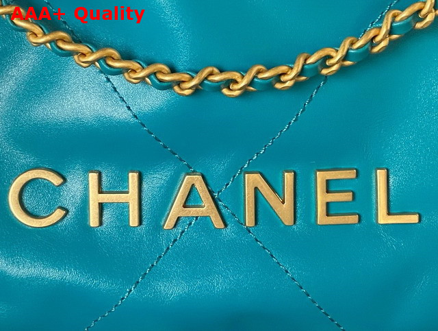 Chanel 22 Mini Handbag in Light Blue Shiny Crumpled Calfskin Gold Tone Metal AS3980 Replica