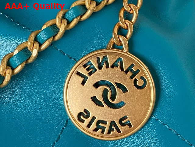 Chanel 22 Mini Handbag in Light Blue Shiny Crumpled Calfskin Gold Tone Metal AS3980 Replica