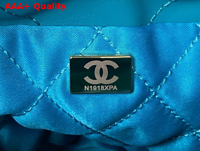 Chanel 22 Mini Handbag in Light Blue Shiny Crumpled Calfskin Gold Tone Metal AS3980 Replica