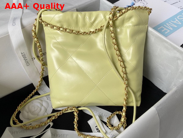 Chanel 22 Mini Handbag in Light Yellow Shiny Crumpled Calfskin Gold Tone Metal AS3980 Replica