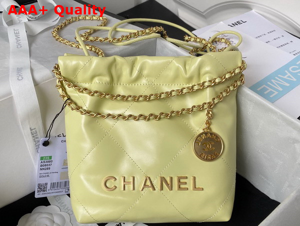 Chanel 22 Mini Handbag in Light Yellow Shiny Crumpled Calfskin Gold Tone Metal AS3980 Replica