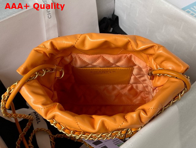 Chanel 22 Mini Handbag in Orange Shiny Crumpled Calfskin Gold Tone Metal AS3980 Replica