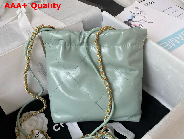 Chanel 22 Mini Handbag in Pale Blue Shiny Crumpled Calfskin Gold Tone Metal AS3980 Replica