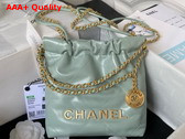 Chanel 22 Mini Handbag in Pale Blue Shiny Crumpled Calfskin Gold Tone Metal AS3980 Replica