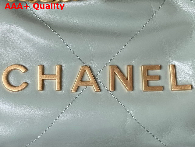 Chanel 22 Mini Handbag in Pale Blue Shiny Crumpled Calfskin Gold Tone Metal AS3980 Replica