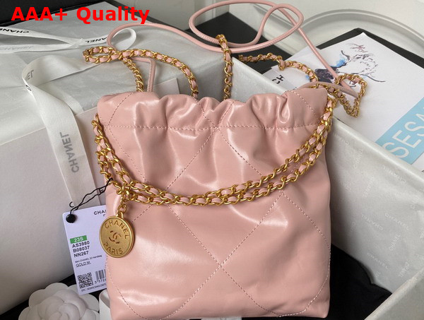 Chanel 22 Mini Handbag in Pink Shiny Crumpled Calfskin Gold Tone Metal AS3980 Replica