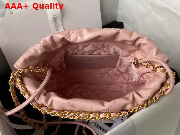 Chanel 22 Mini Handbag in Pink Shiny Crumpled Calfskin Gold Tone Metal AS3980 Replica