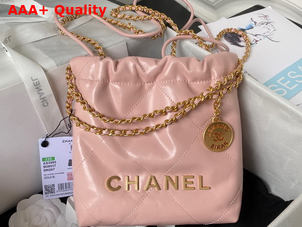 Chanel 22 Mini Handbag in Pink Shiny Crumpled Calfskin Gold Tone Metal AS3980 Replica