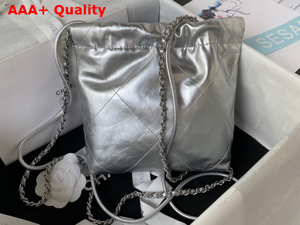 Chanel 22 Mini Handbag in Silver Shiny Crumpled Calfskin Gold Tone Metal AS3980 Replica