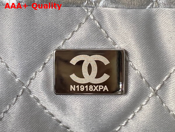 Chanel 22 Mini Handbag in Silver Shiny Crumpled Calfskin Gold Tone Metal AS3980 Replica