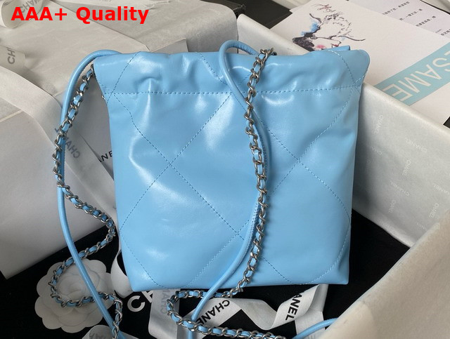 Chanel 22 Mini Handbag in Sky Blue Shiny Crumpled Calfskin Silver Tone Metal AS3980 Replica