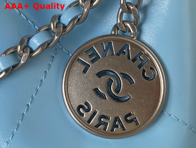 Chanel 22 Mini Handbag in Sky Blue Shiny Crumpled Calfskin Silver Tone Metal AS3980 Replica