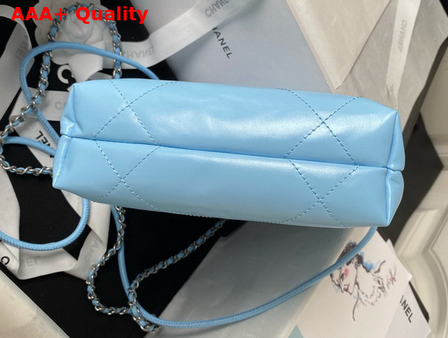 Chanel 22 Mini Handbag in Sky Blue Shiny Crumpled Calfskin Silver Tone Metal AS3980 Replica