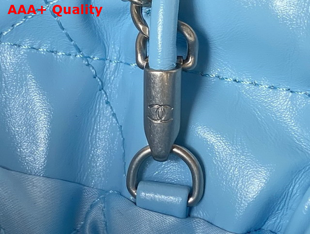 Chanel 22 Mini Handbag in Sky Blue Shiny Crumpled Calfskin Silver Tone Metal AS3980 Replica