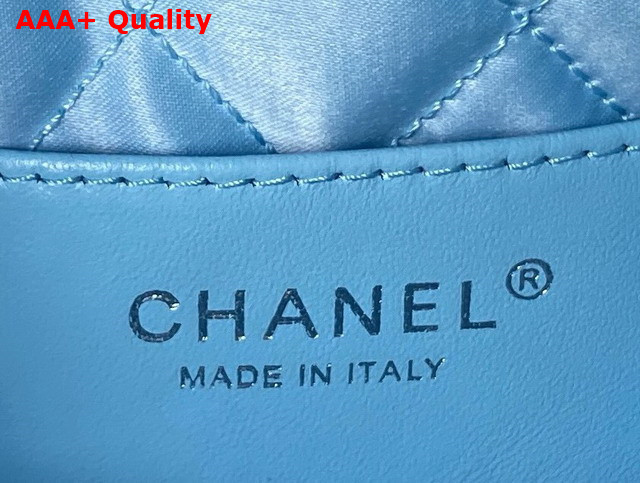 Chanel 22 Mini Handbag in Sky Blue Shiny Crumpled Calfskin Silver Tone Metal AS3980 Replica