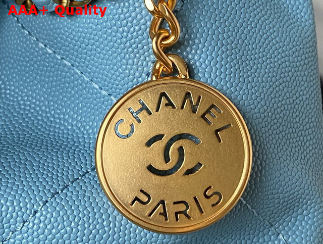 Chanel 22 Mini Handbag in Sky Blue Shiny Grained Calfskin Gold Tone Metal and Lacquered Metal AS3980 Replica