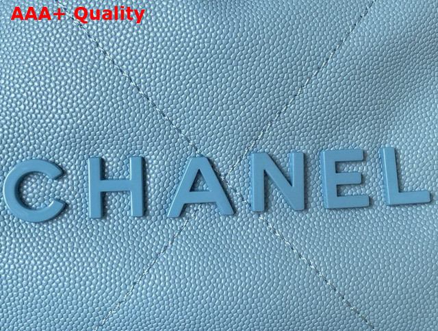 Chanel 22 Mini Handbag in Sky Blue Shiny Grained Calfskin Gold Tone Metal and Lacquered Metal AS3980 Replica