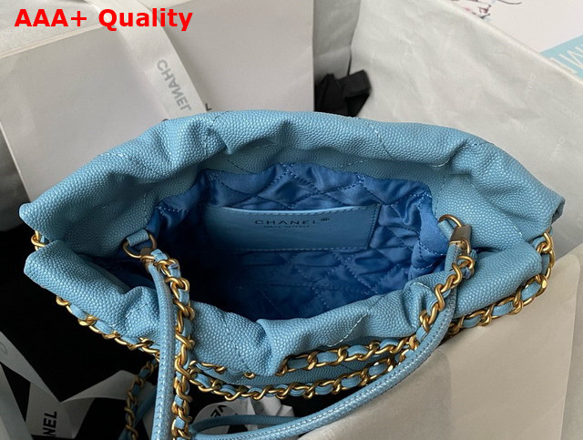 Chanel 22 Mini Handbag in Sky Blue Shiny Grained Calfskin Gold Tone Metal and Lacquered Metal AS3980 Replica