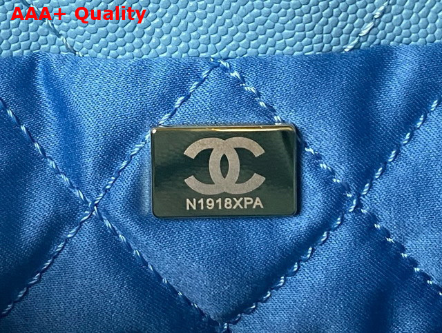 Chanel 22 Mini Handbag in Sky Blue Shiny Grained Calfskin Gold Tone Metal and Lacquered Metal AS3980 Replica