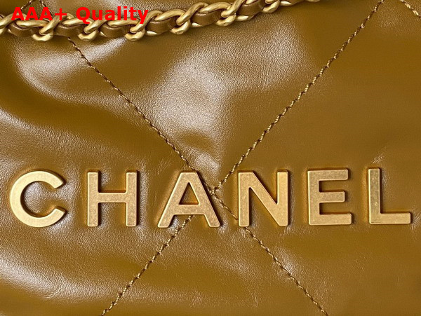 Chanel 22 Mini Handbag in Tan Shiny Crumpled Calfskin Gold Tone Metal AS3980 Replica