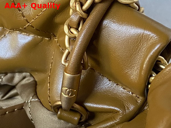 Chanel 22 Mini Handbag in Tan Shiny Crumpled Calfskin Gold Tone Metal AS3980 Replica