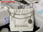 Chanel 22 Mini Handbag in White Shiny Crumpled Calfskin Silver Tone Metal AS3980 Replica