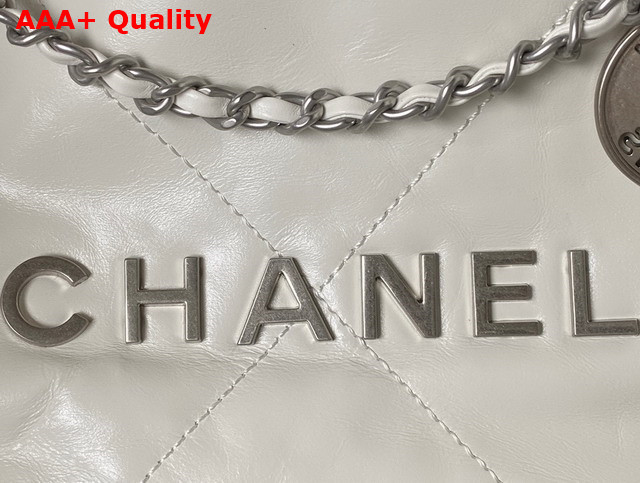 Chanel 22 Mini Handbag in White Shiny Crumpled Calfskin Silver Tone Metal AS3980 Replica