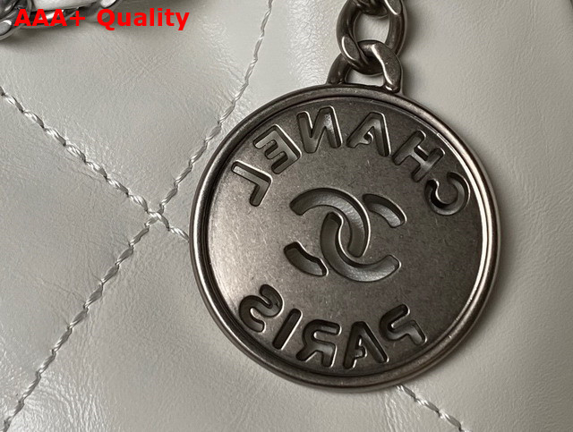 Chanel 22 Mini Handbag in White Shiny Crumpled Calfskin Silver Tone Metal AS3980 Replica