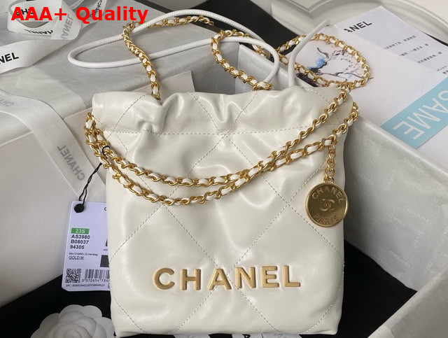 Chanel 22 Mini Handbag in White Shiny Crumpled Calfskin Silver Tone Metal AS3980 Replica