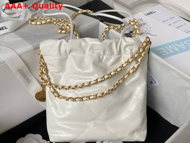 Chanel 22 Mini Handbag in White Shiny Crumpled Calfskin Silver Tone Metal AS3980 Replica