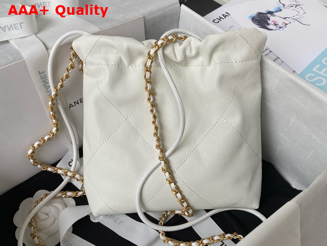 Chanel 22 Mini Handbag in White Shiny Grained Calfskin Gold Tone Metal and Lacquered Metal AS3980 Replica