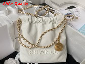 Chanel 22 Mini Handbag in White Shiny Grained Calfskin Gold Tone Metal and Lacquered Metal AS3980 Replica