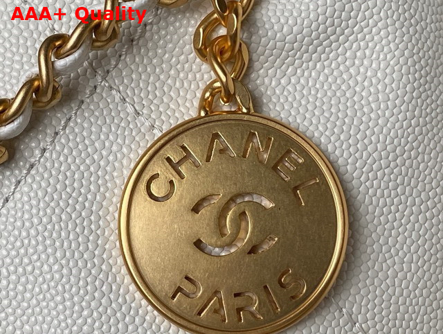 Chanel 22 Mini Handbag in White Shiny Grained Calfskin Gold Tone Metal and Lacquered Metal AS3980 Replica