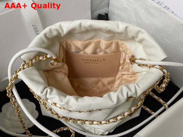 Chanel 22 Mini Handbag in White Shiny Grained Calfskin Gold Tone Metal and Lacquered Metal AS3980 Replica