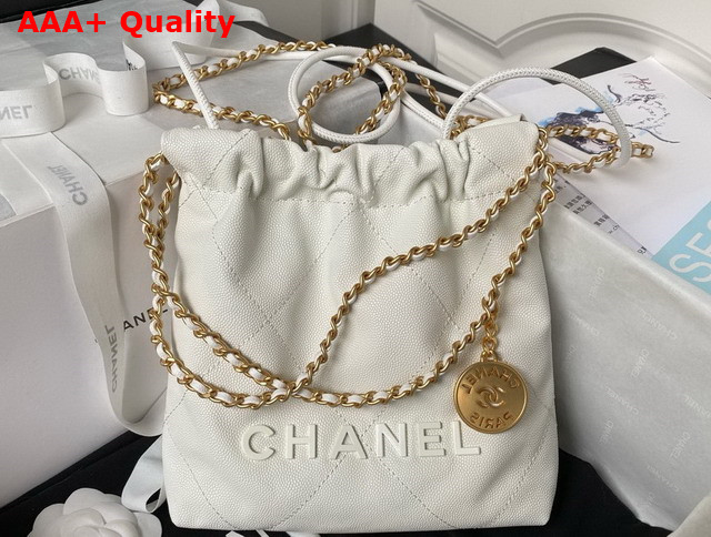 Chanel 22 Mini Handbag in White Shiny Grained Calfskin Gold Tone Metal and Lacquered Metal AS3980 Replica