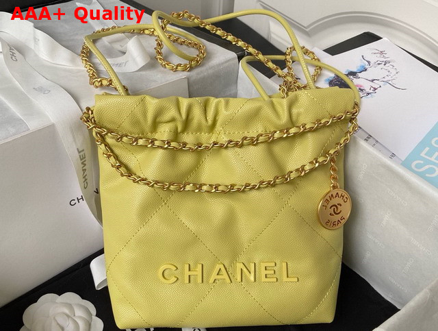 Chanel 22 Mini Handbag in Yellow Shiny Grained Calfskin Gold Tone Metal and Lacquered Metal AS3980 Replica