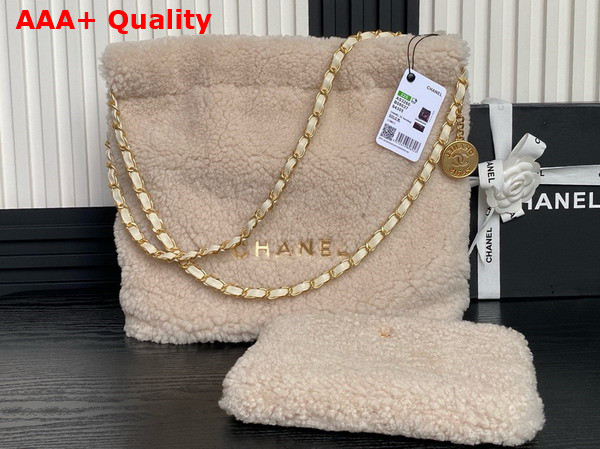 Chanel 22 Small Handbag Ecru Shearling Lambskin Gold Tone Metal AS3260 Replica