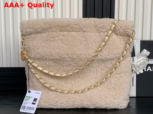 Chanel 22 Small Handbag Ecru Shearling Lambskin Gold Tone Metal AS3260 Replica