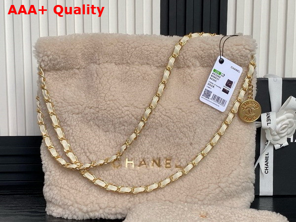 Chanel 22 Small Handbag Ecru Shearling Lambskin Gold Tone Metal AS3260 Replica