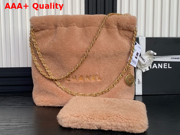 Chanel 22 Small Handbag Light Pink Shearling Lambskin Gold Tone Metal AS3260 Replica