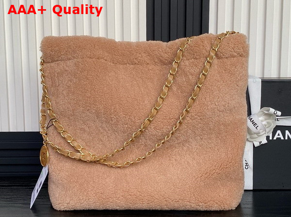 Chanel 22 Small Handbag Light Pink Shearling Lambskin Gold Tone Metal AS3260 Replica