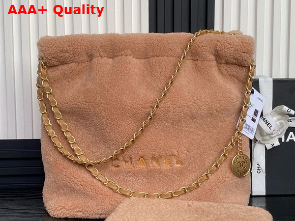 Chanel 22 Small Handbag Light Pink Shearling Lambskin Gold Tone Metal AS3260 Replica