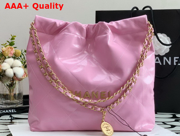 Chanel 22 Small Handbag Shiny Calfskin Gold Tone Metal Pink Ref AS3260 Replica