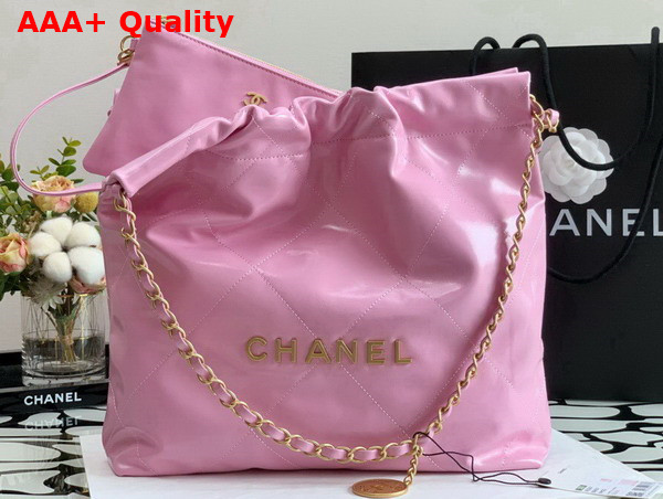 Chanel 22 Small Handbag Shiny Calfskin Gold Tone Metal Pink Ref AS3260 Replica