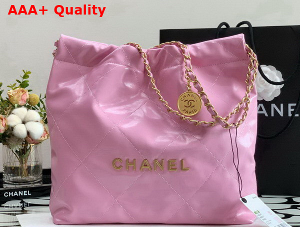 Chanel 22 Small Handbag Shiny Calfskin Gold Tone Metal Pink Ref AS3260 Replica