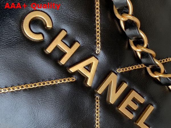 Chanel 22 Small Handbag Shiny Calfskin and Gold Tone Mtal Black AS3260 Replica