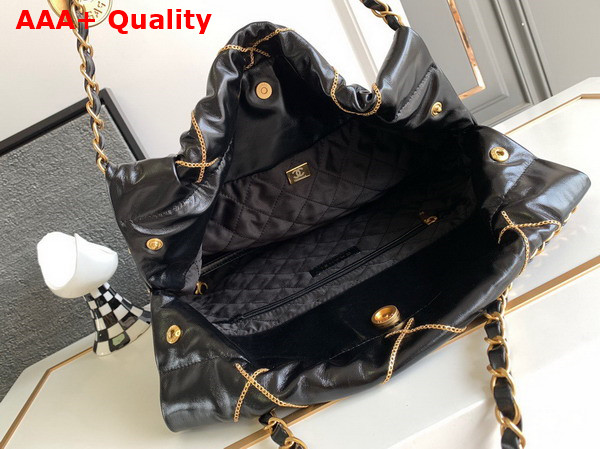 Chanel 22 Small Handbag Shiny Calfskin and Gold Tone Mtal Black AS3260 Replica